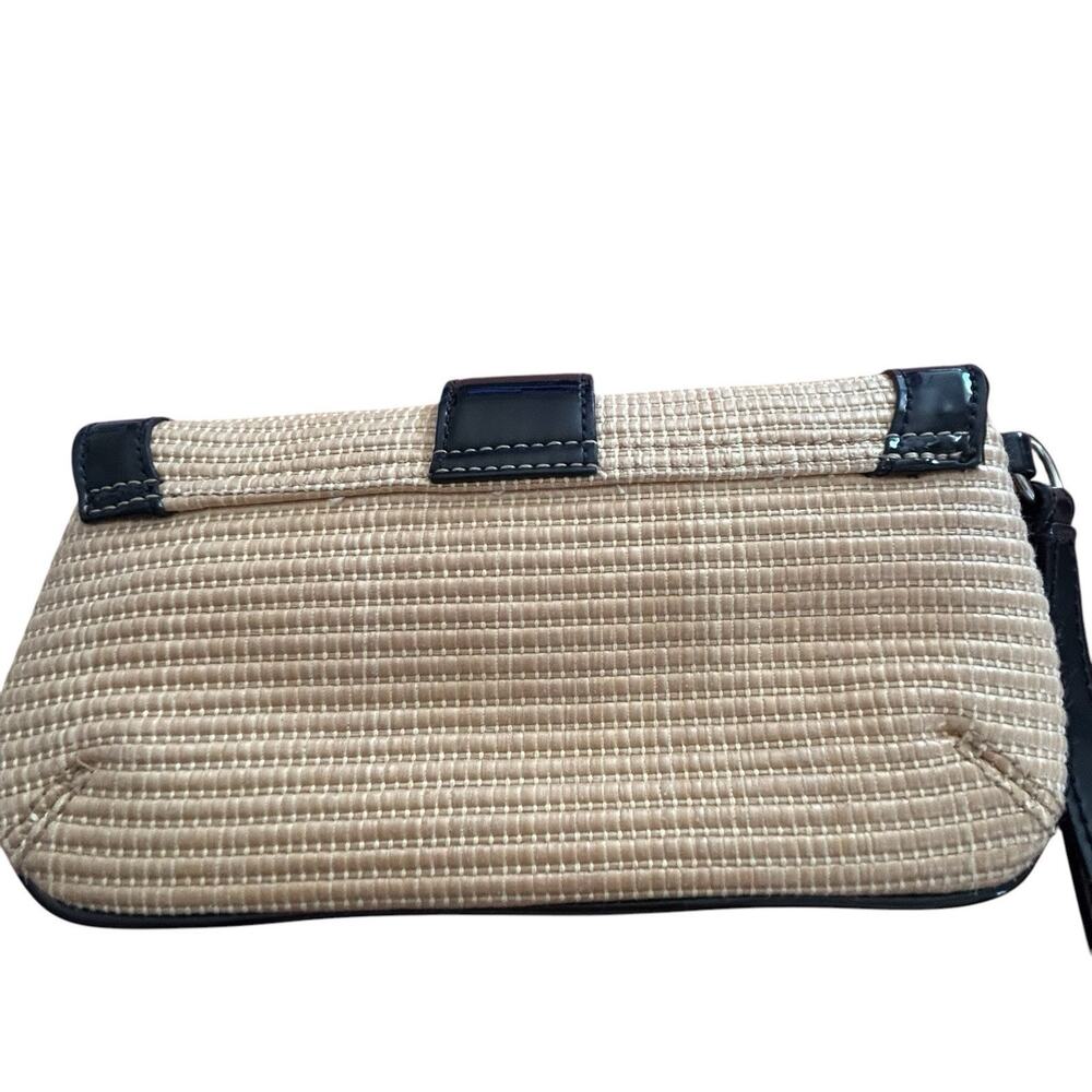 Ann Taylor Wicker Almond/Black Patent Leather Clutch With Silver Buckle Size OS - Picture 5 of 10